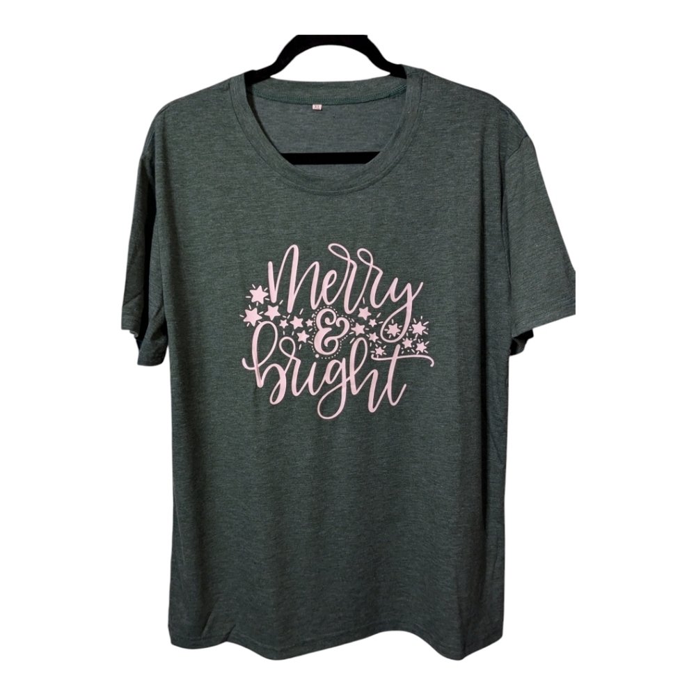 Merry And Bright XL Green Graphic T-shirt NWOT